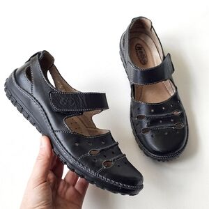 Helios Komfort Black Leather Comfort Mary Jane Shoes EU 38 US 8 Hook Loop